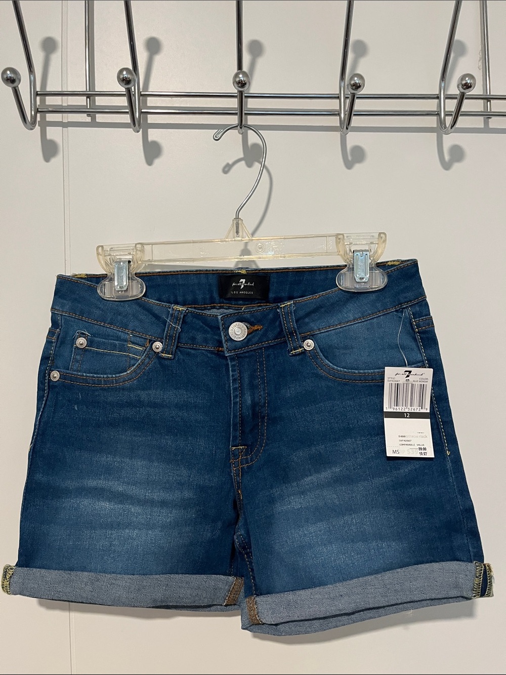 7 For All Mankind Big Girls’ Blue Rolled Cuffed Denim Pockets Distressed Shorts